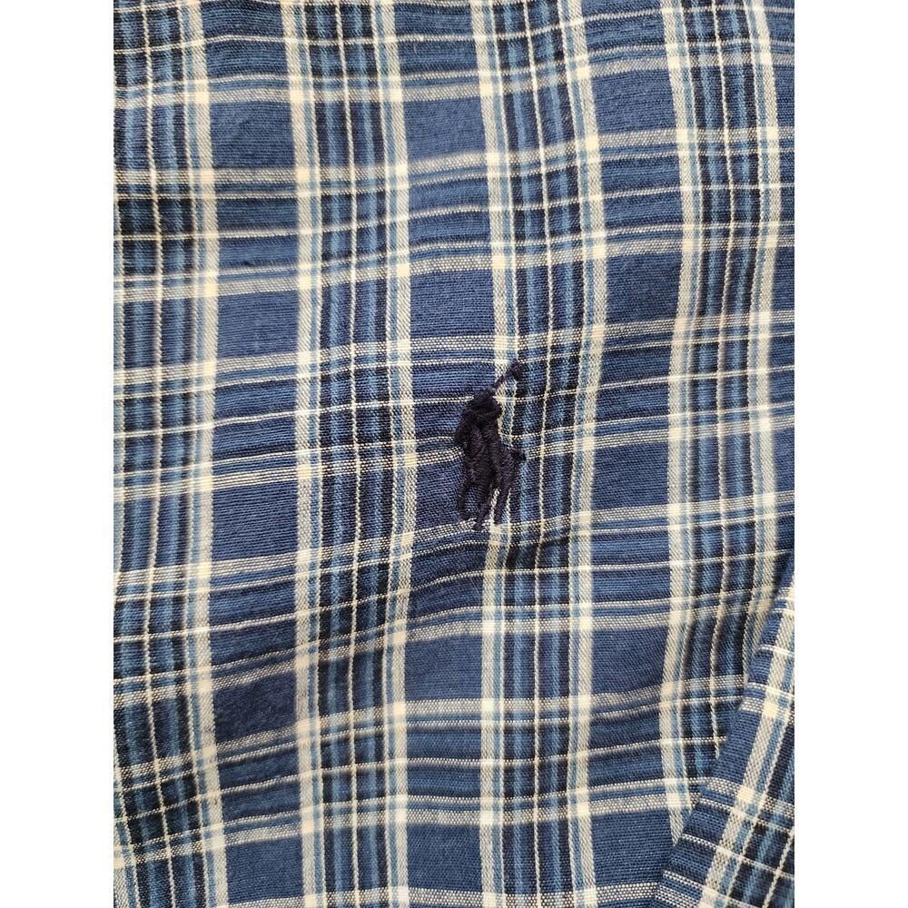 Ralph Lauren Mens XXL Blue Plaid Classic Fit Linen -Cotton Blend Button Down - Picture 2 of 8